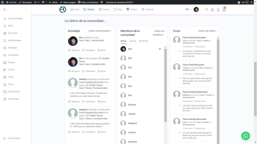 Redo social integrada con foros, grupos y mensajes privados