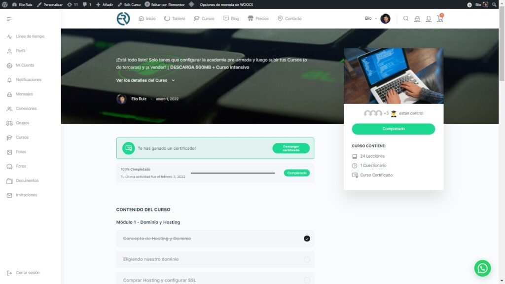 Una vez completado el curso el alumno recibe su certificado